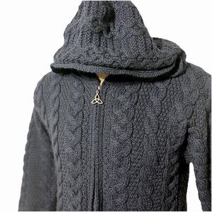 Aran Crafts $199 Fisher Sweater Cable Knit‎ Merino Wool Celtic Zip Cardigan S